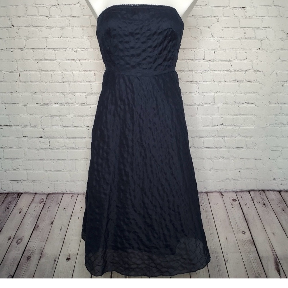 J. Crew Navy Strapless Textured Midi Dress